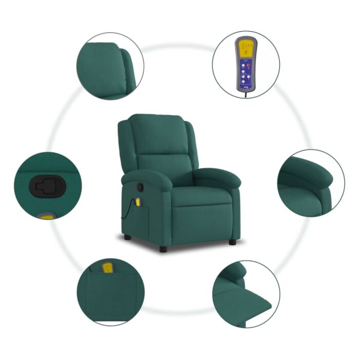 Fauteuil de massage inclinable Vert foncé Tissu – Image 6