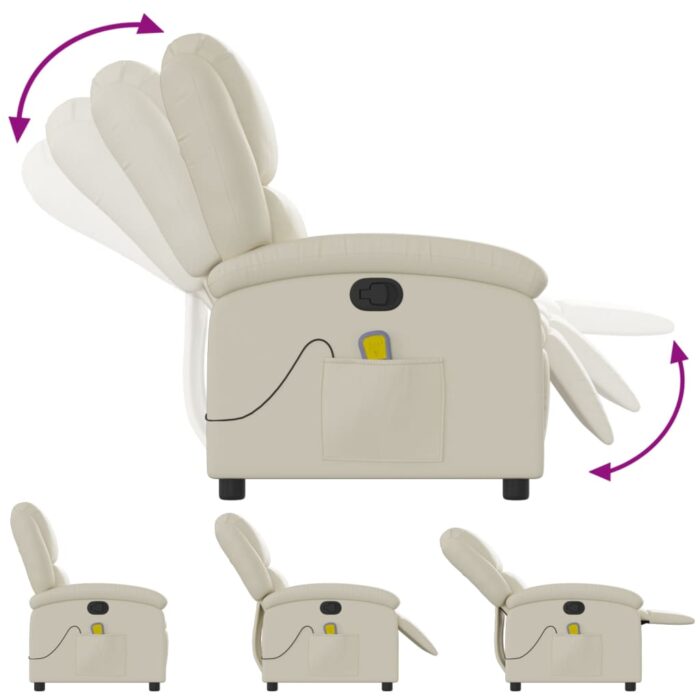 Fauteuil inclinable de massage Crème Similicuir – Image 5