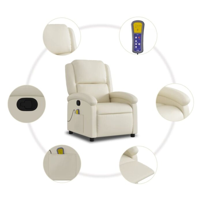 Fauteuil inclinable de massage Crème Similicuir – Image 6