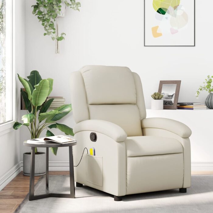 Fauteuil inclinable de massage Crème Similicuir – Image 1