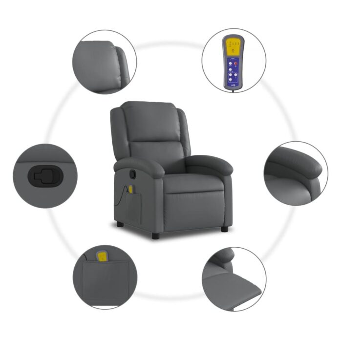 Fauteuil de massage inclinable Gris Similicuir – Image 6