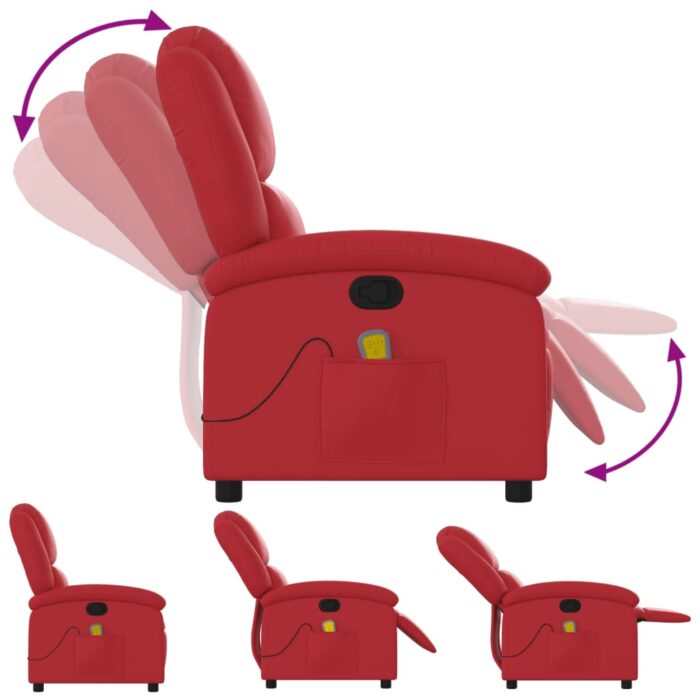 Fauteuil de massage inclinable rouge similicuir – Image 5