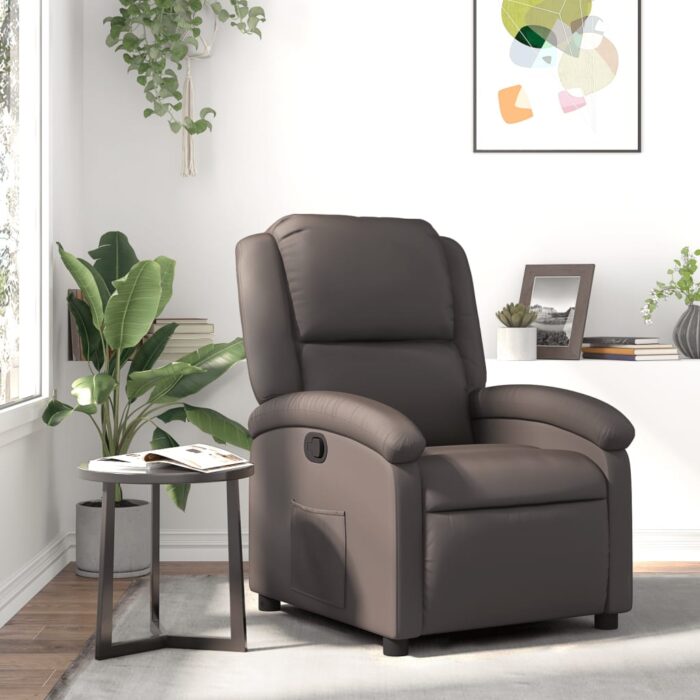 Fauteuil inclinable marron foncé cuir véritable – Image 1