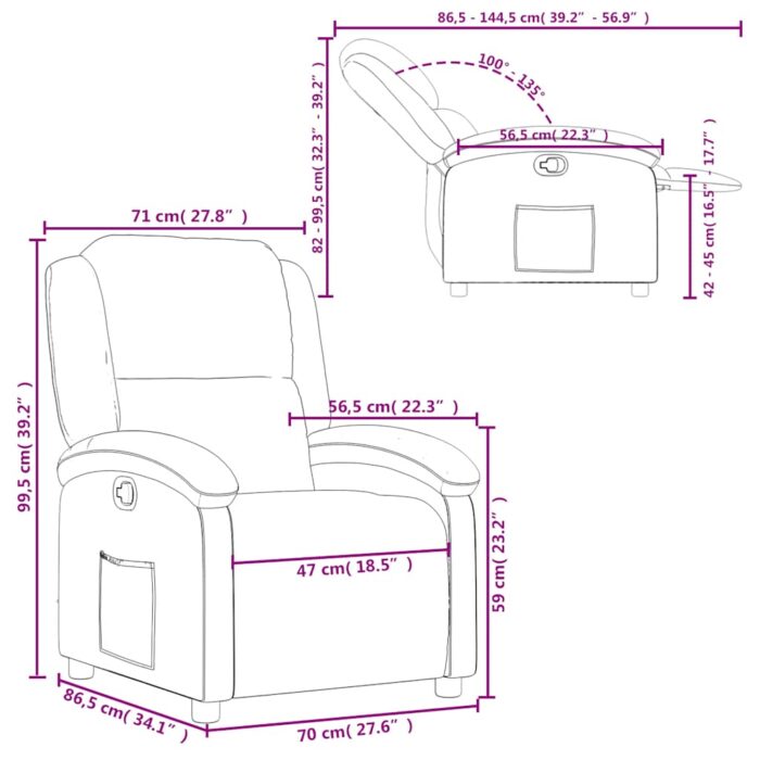 Fauteuil inclinable crème cuir véritable – Image 10