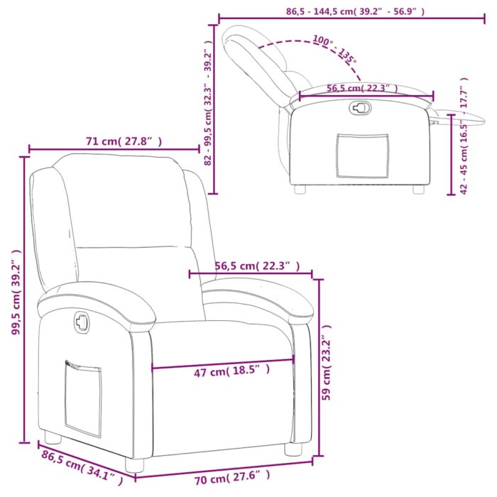 Fauteuil inclinable gris cuir véritable – Image 10