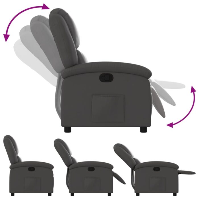 Fauteuil inclinable gris cuir véritable – Image 2