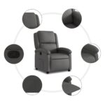 Fauteuil inclinable gris cuir véritable – Image 3