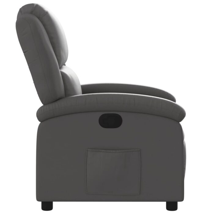 Fauteuil inclinable gris cuir véritable – Image 5