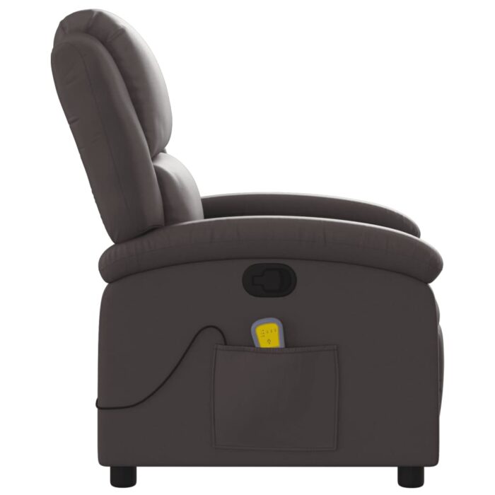 Fauteuil inclinable de massage marron foncé cuir véritable – Image 6