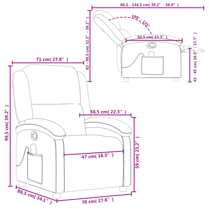 Fauteuil de massage inclinable crème cuir véritable – Image 10