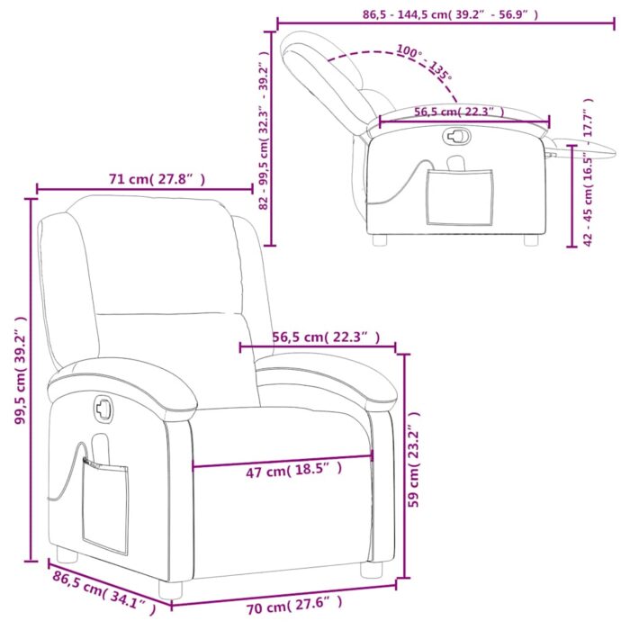 Fauteuil de massage inclinable crème cuir véritable – Image 11