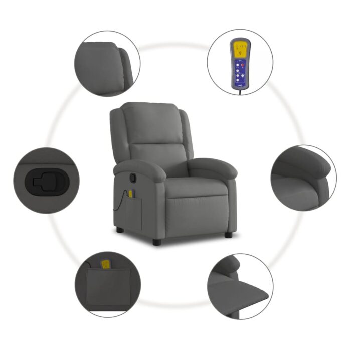 Fauteuil de massage inclinable gris cuir véritable – Image 4