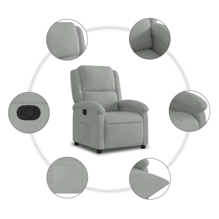 Fauteuil inclinable gris clair velours – Image 5