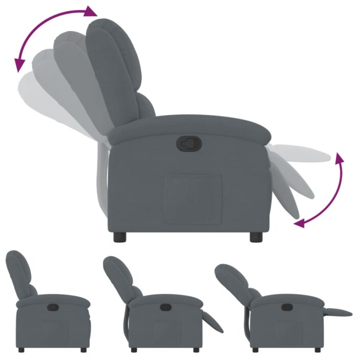 Fauteuil inclinable Gris foncé Velours – Image 4