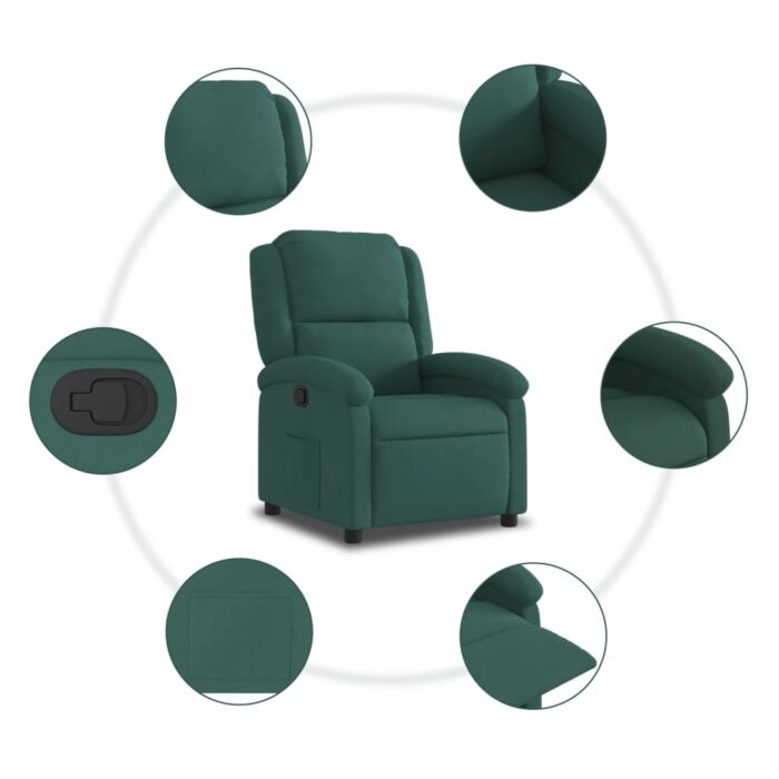 Fauteuil inclinable vert foncé velours – Image 5