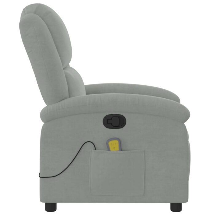 Fauteuil de massage inclinable gris clair velours – Image 3