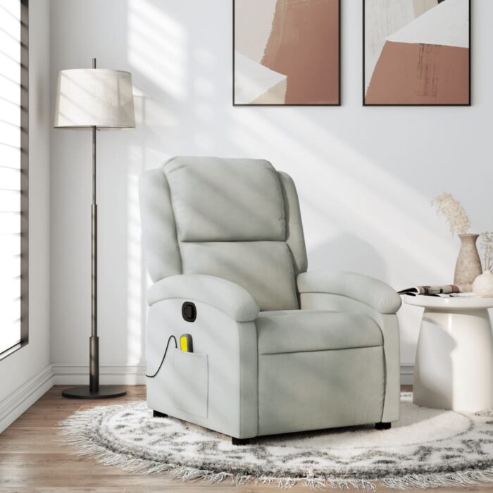 Fauteuil de massage inclinable gris clair velours – Image 1