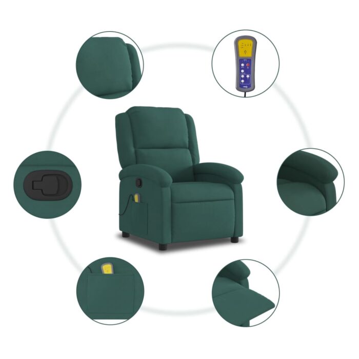 Fauteuil de massage inclinable vert foncé velours – Image 6