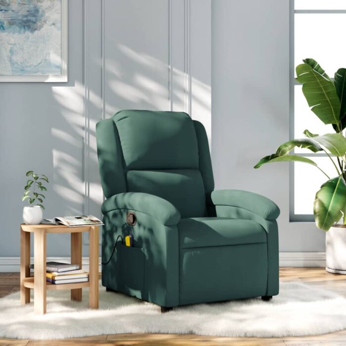 Fauteuil de massage inclinable vert foncé velours – Image 1