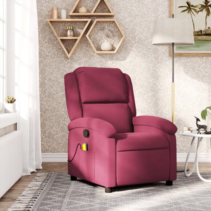Fauteuil de massage inclinable rouge bordeaux velours – Image 1