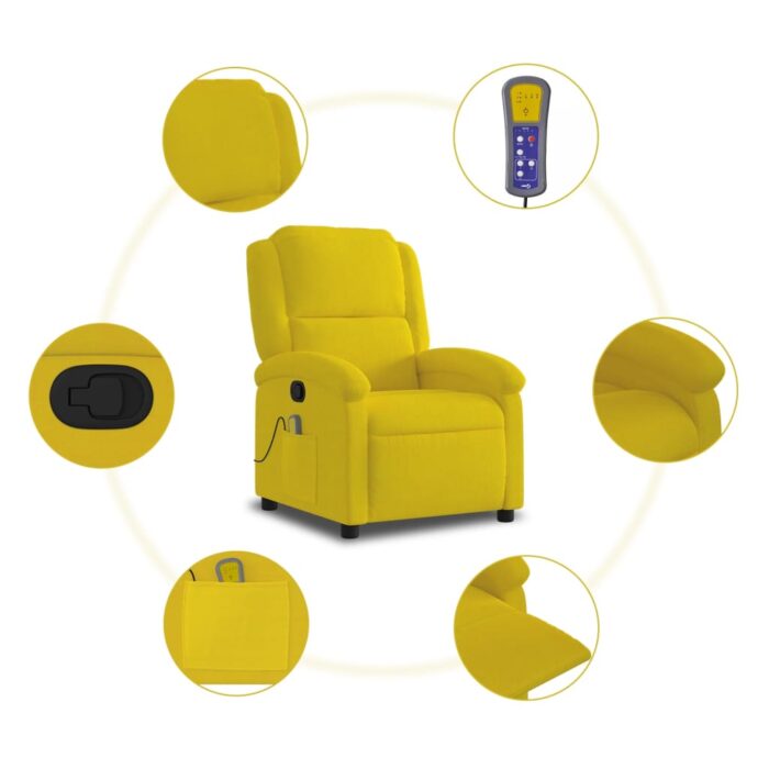 Fauteuil de massage inclinable jaune velours – Image 6