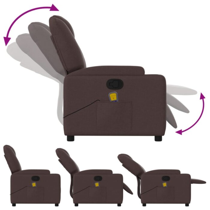Fauteuil de massage inclinable Marron foncé Tissu – Image 5