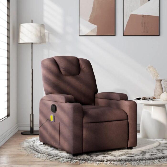Fauteuil de massage inclinable Marron foncé Tissu – Image 1