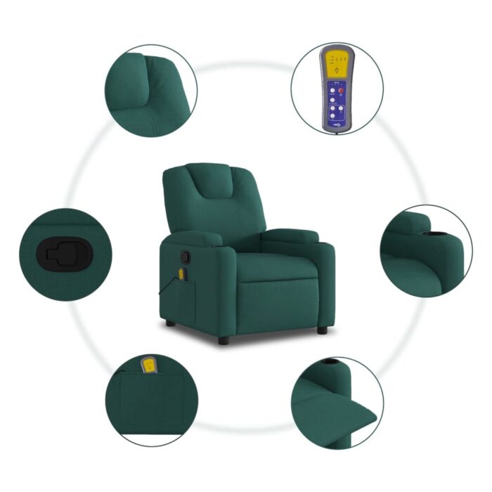 Fauteuil de massage inclinable Vert foncé Tissu – Image 6