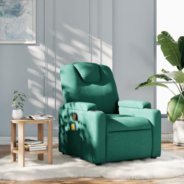 Fauteuil de massage inclinable Vert foncé Tissu – Image 1