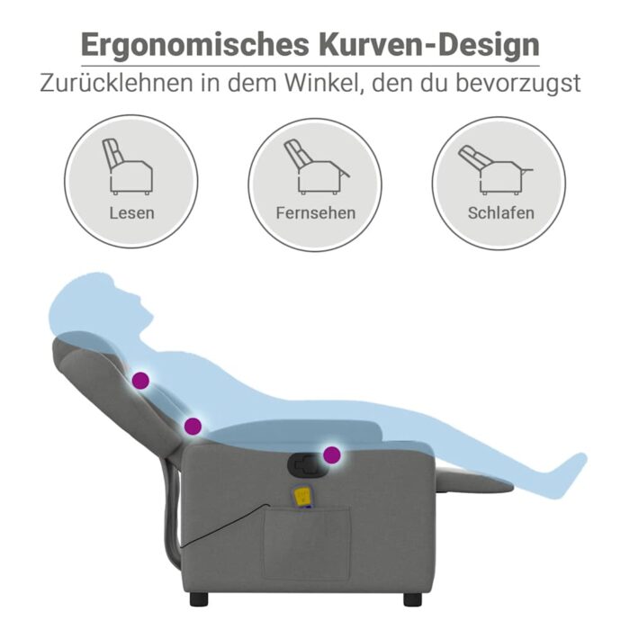 Fauteuil de massage inclinable Gris foncé Tissu – Image 11