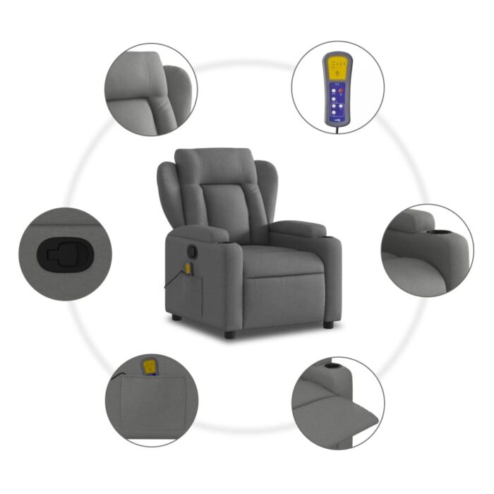 Fauteuil de massage inclinable Gris foncé Tissu – Image 4
