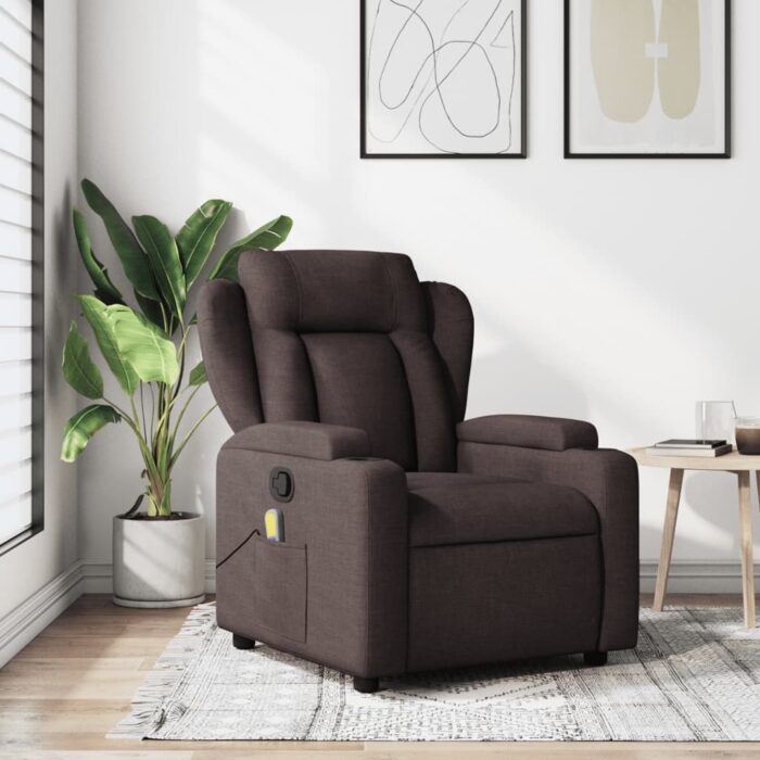Fauteuil de massage inclinable Marron foncé Tissu – Image 1