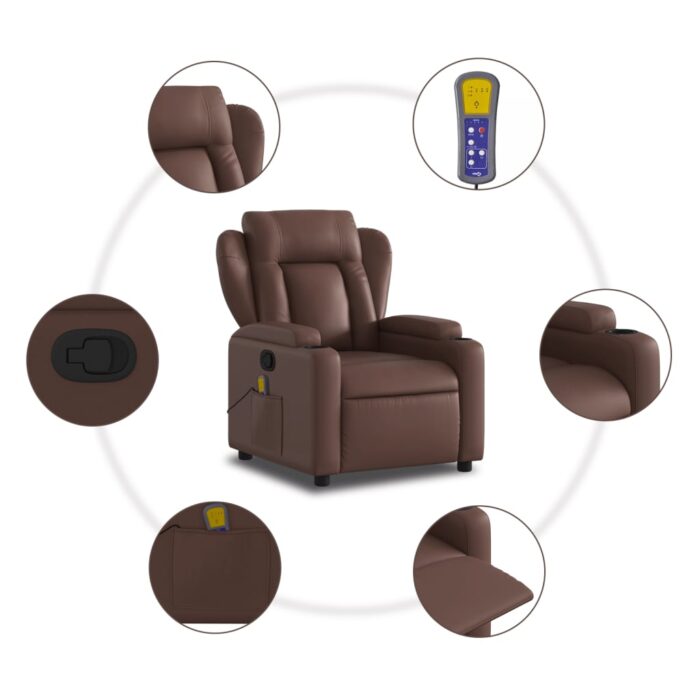 Fauteuil de massage inclinable Marron Similicuir – Image 6