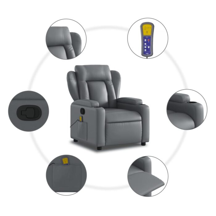 Fauteuil de massage inclinable Gris Similicuir – Image 6