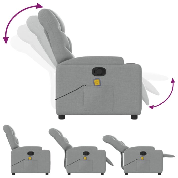 Fauteuil de massage inclinable Gris clair Tissu – Image 5