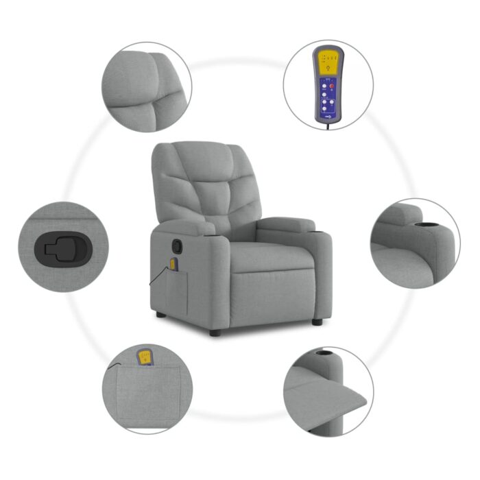 Fauteuil de massage inclinable Gris clair Tissu – Image 6