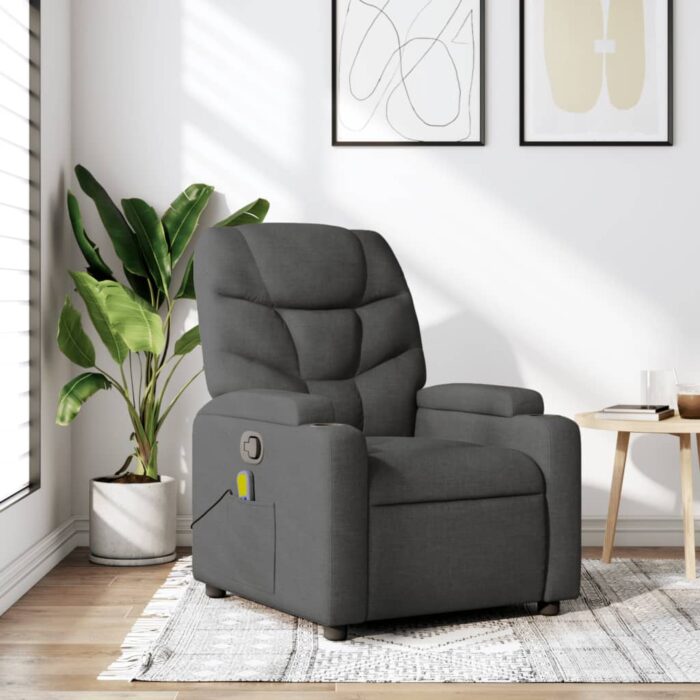 Fauteuil de massage inclinable Gris foncé Tissu – Image 1