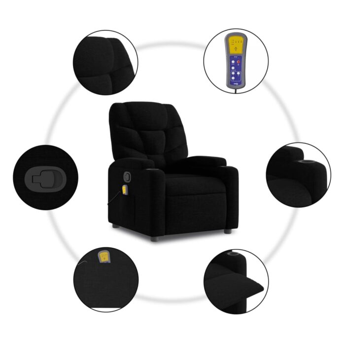 Fauteuil de massage inclinable Noir Tissu – Image 6