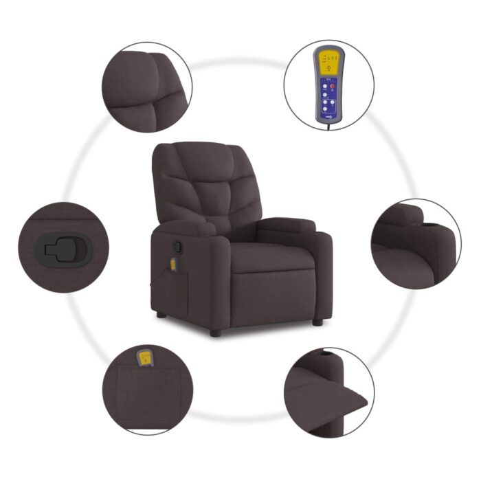 Fauteuil de massage inclinable Marron foncé Tissu – Image 6