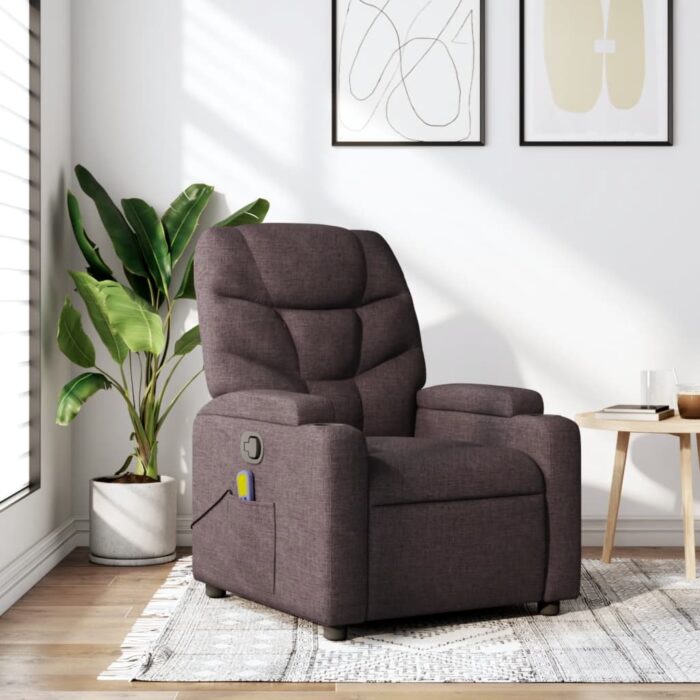 Fauteuil de massage inclinable Marron foncé Tissu – Image 1
