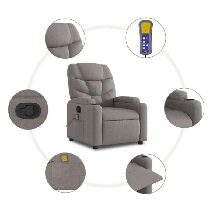 Fauteuil de massage inclinable Taupe Tissu – Image 6