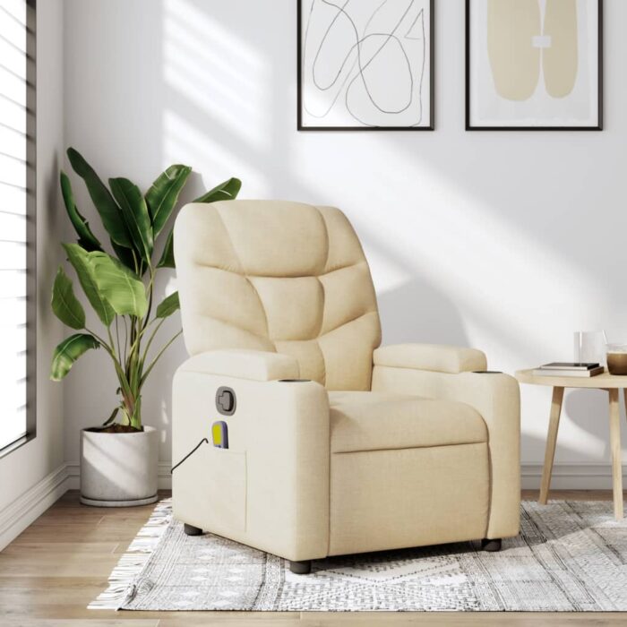 Fauteuil de massage inclinable Crème Tissu – Image 1