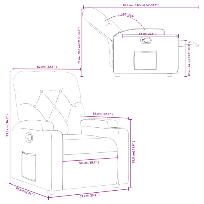Fauteuil inclinable Taupe Tissu – Image 9