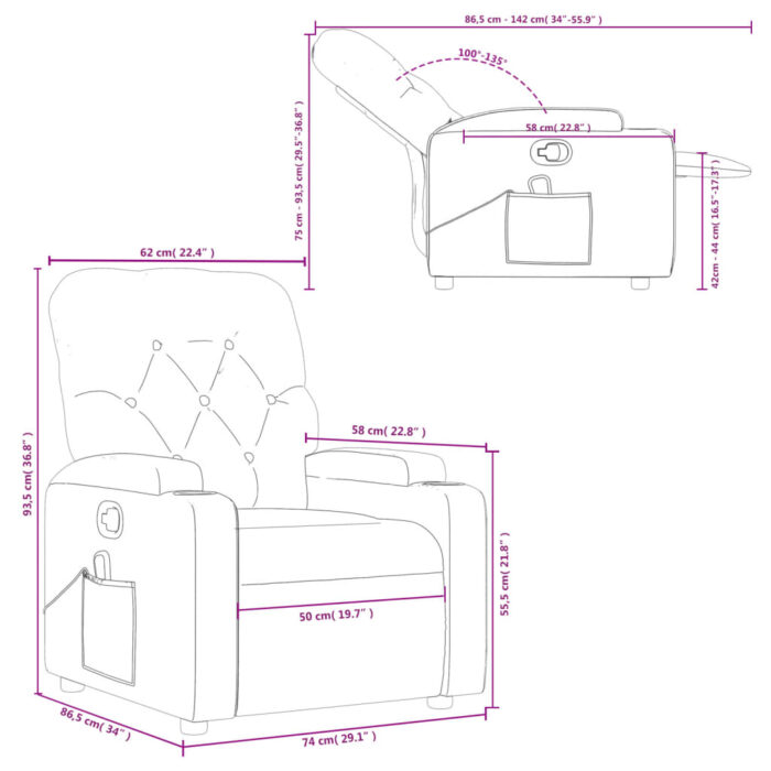 Fauteuil de massage inclinable Gris foncé Tissu – Image 10