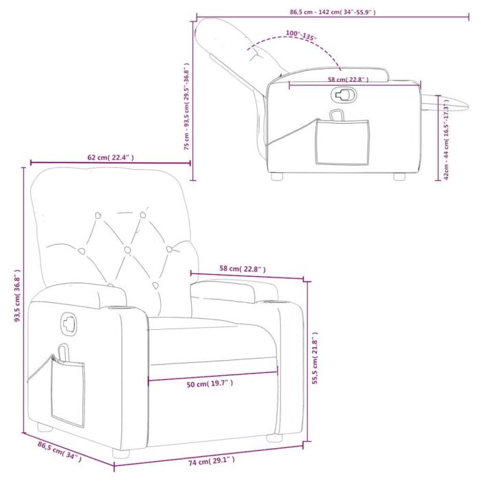 Fauteuil de massage inclinable Gris foncé Tissu – Image 11