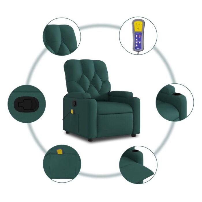 Fauteuil de massage inclinable Vert foncé Tissu – Image 4