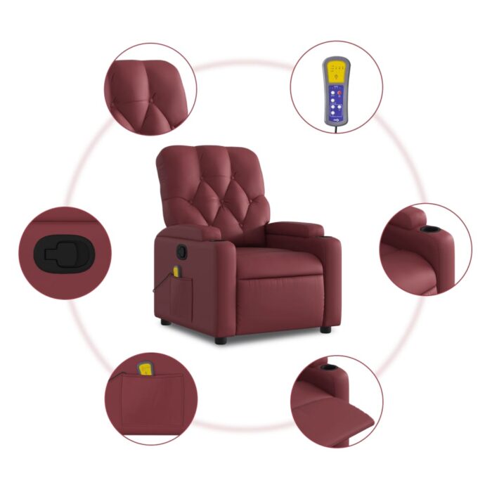 Fauteuil de massage inclinable Rouge bordeaux Similicuir – Image 4