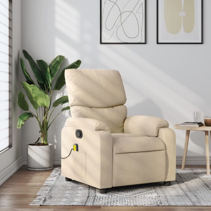 Fauteuil de massage inclinable Crème Tissu – Image 1