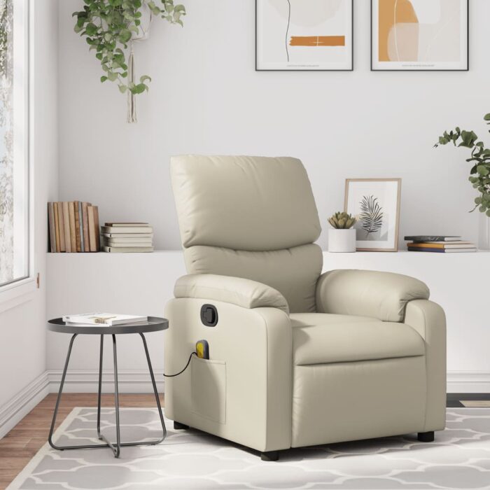 Fauteuil inclinable de massage Crème Similicuir – Image 1