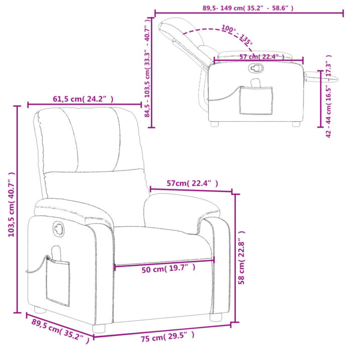 Fauteuil inclinable de massage taupe tissu microfibre – Image 10